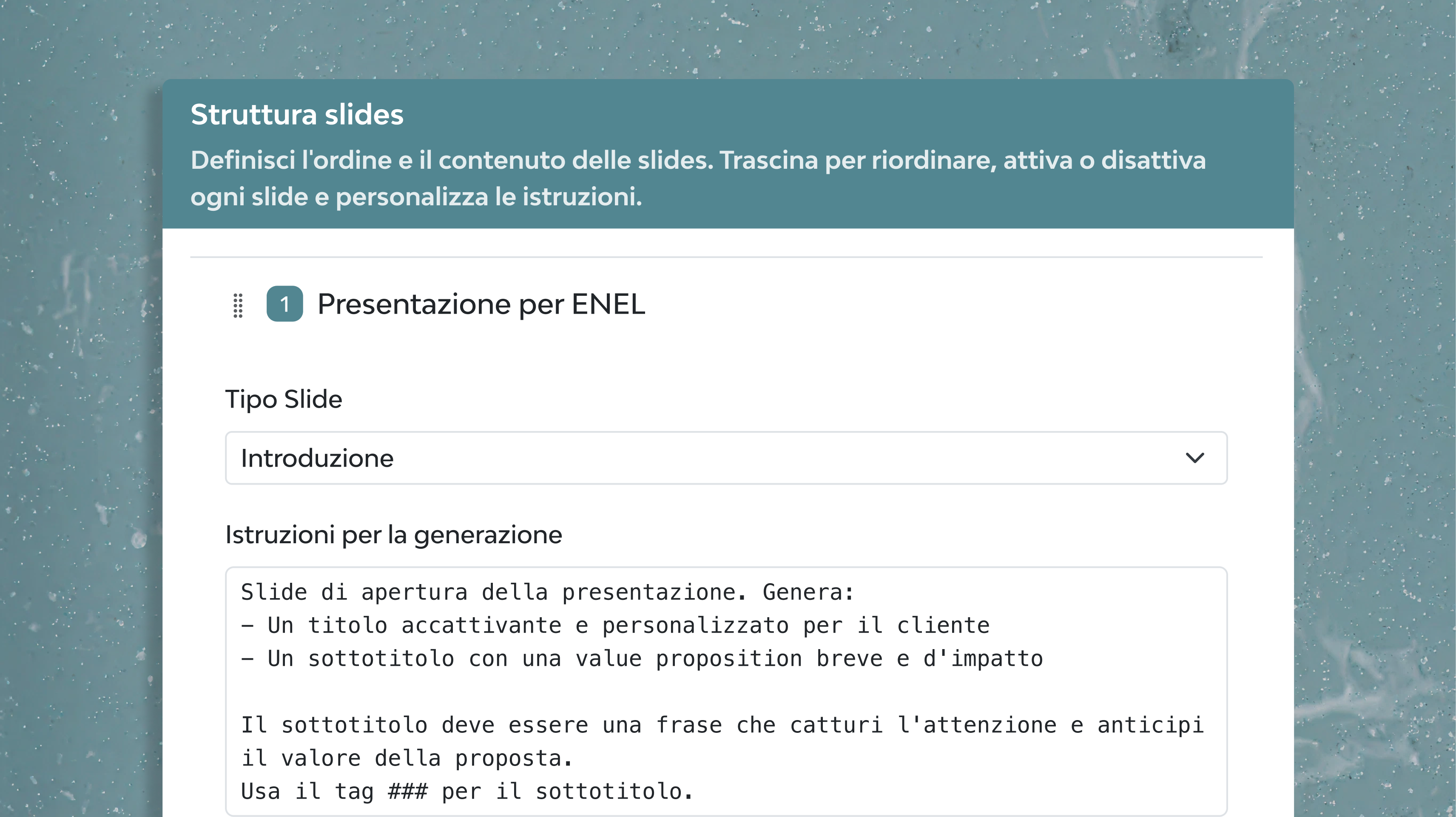 Configura la tua presentazione